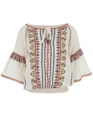 M.A.B.E White Top With V Neck On The Front And All-over Embroidered Motif In Fabric Woman