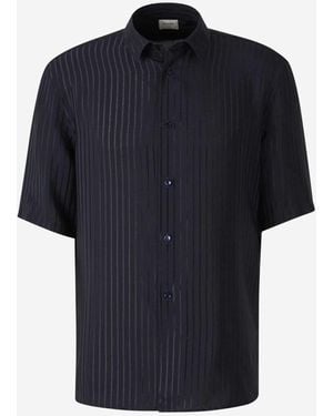 Saint Laurent Matte And Shiny Cassandre Striped Silk Shirt - Blue