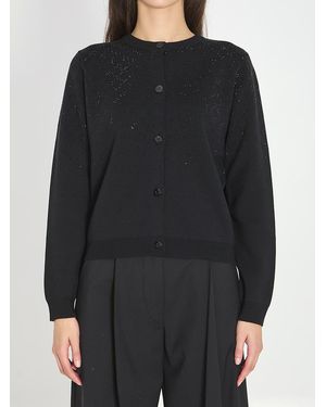 Gucci Fine Wool Cardigan With Gg Crystals - Black