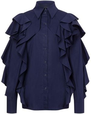 Alberta Ferretti Stretch-Cotton Ruffled Detailing - Blue