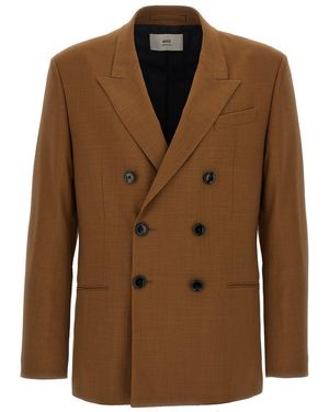 Ami Paris Double-Breasted Blazer - Brown
