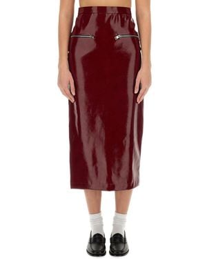 MSGM Chic Patent Leather Midi Skirt - Red