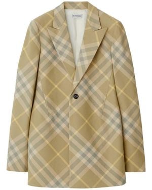 Burberry Wool Single-Breasted Blazer Jacket - Natural