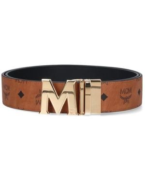 MCM Reversible Medium Belt Claus - White