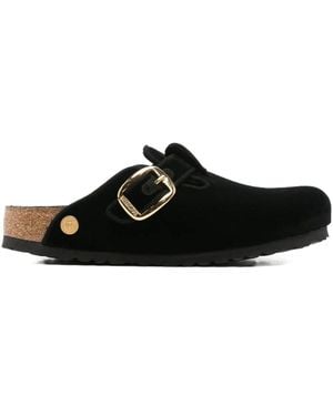 Birkenstock Boston Big Buckle Velvet Mule Shoes - Black