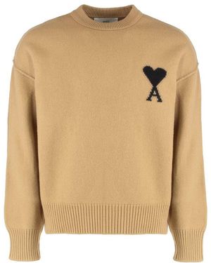 Ami Paris Sweater With Round Neckline - Natural
