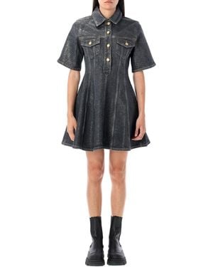 Ganni Shimmery Foil Denim Mini Dress - Black