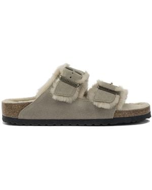 Birkenstock "Arizona Shearling" Sandals - Gray