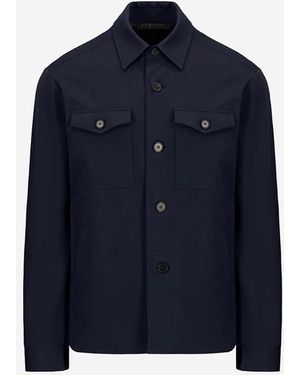 Harris Wharf London Plain Button Overshirt - Blue