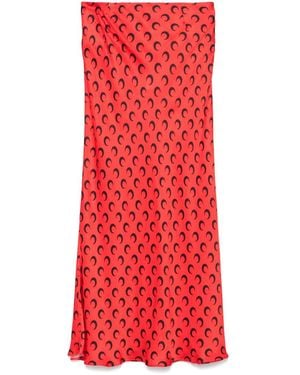 Marine Serre Crescent Moon-Print Satin Midi Skirt - Red