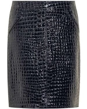 Tom Ford Crocodile Embossed Leather Skirt - Blue