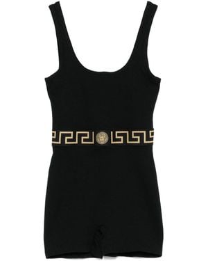 Versace Short Jumpsuit With Greca Detailing - Black