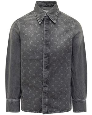 Marine Serre Shirt In Gray Denim With Lunar Pattern