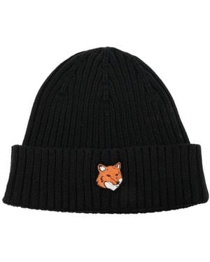 Maison Kitsuné Fox Head Cotton Beanie Accessories - Black