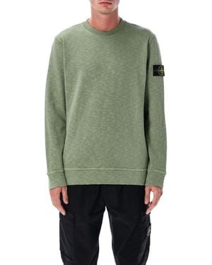 Stone Island Textured Cotton Crew Neck Sweatshirt - Green