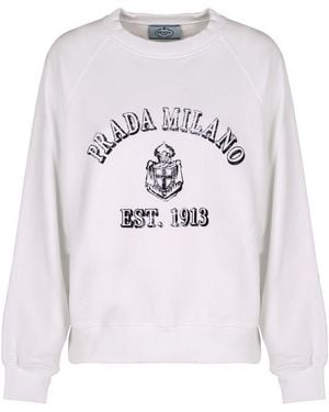 Prada Logo Detail Cotton Sweatshirt - White