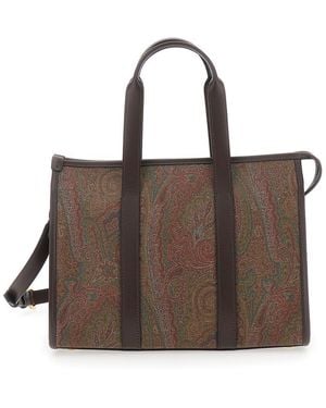 Etro 'Arnica' Medium Handbag With Adjustable And Removable Shoulder Strap And All-Over Paisley Motif - Brown
