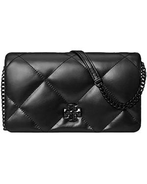 Tory Burch Kira Diamond Quilt Powder Coated Chain Wallet - Black