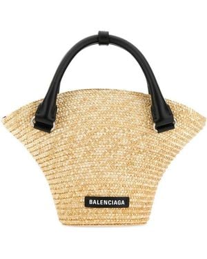 Balenciaga Straw Mini Beach Handbag - Metallic