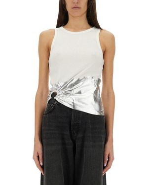 Rabanne Ribbed Top With Piercing Applique - White