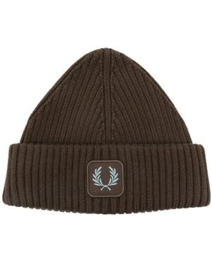 Fred Perry Cotton Ribbed Beanie - Brown