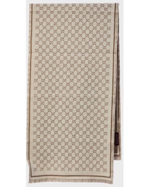 Gucci Gg Jacquard Wool Scarf - Natural