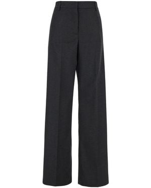 Plain High Waist Pants With Check Motif - Blue