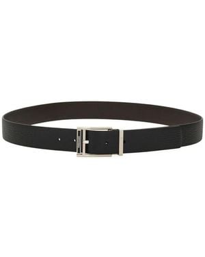Ferragamo Square Buckle Reversible And Adjustable Grained Leather Belt Accessories - White