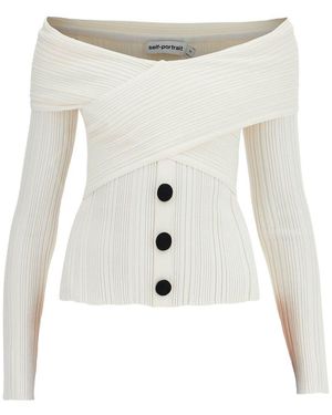 Self-Portrait Off-Shoulder Knit Top - White