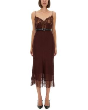 Self-Portrait Midi Dress With Lace Inserts - Red