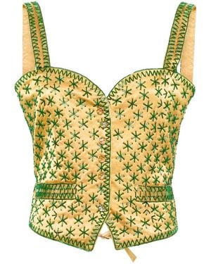 Bode Embroidered-Design Tank Top - Yellow