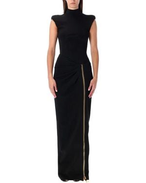 Balmain Long Jersey Dress With Zip - Black