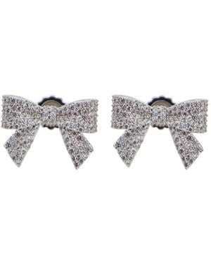 YVMIN X SHUSHU TONG Metallic Earings With All-Over Gemstone Embellishments And Bow Design - Gray