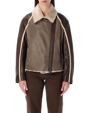 Emporio Armani New York Merino Shearling Biker Jacket - Brown