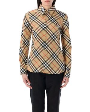 Burberry Slim Fit Check Cotton Shirt For - Natural