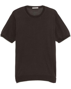 Corneliani Short-Sleeved Silk Knitwear Top With Crew Neckline - Black