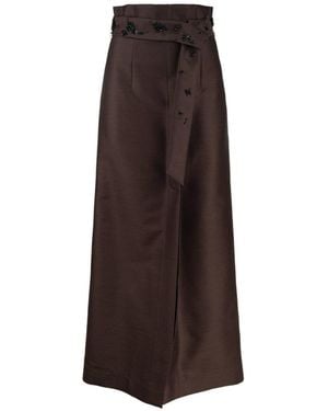 Alberta Ferretti Embroidered Wool And Silk Skirt - Brown