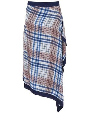 Jucca Asymmetric Skirt With Check Motif And Side Zip Closure - Blue