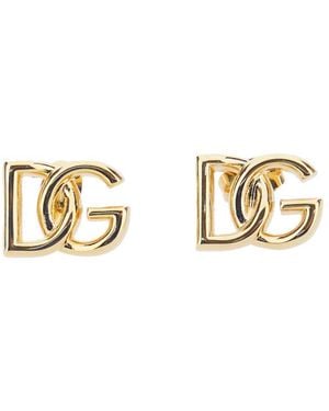 Dolce & Gabbana Coloured Stud Earrings With Interlocking Dg Motif - Metallic