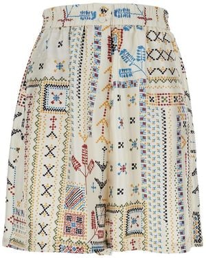 Momoní Multicolour Shorts With Elastic Waist And All-over Print In Silk Woman - White