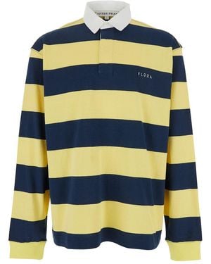 AFTER PRAY Polo Shirt With Logo Lettering On The Front And All-Over Striped Motif - Yellow