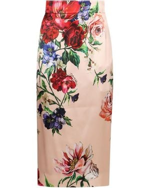 Dolce & Gabbana Printed Satin Skirt - Pink