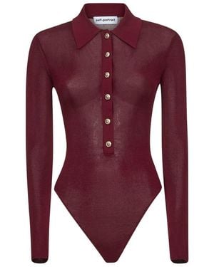 Self-Portrait Buttoned Long-Sleeve Top - Purple