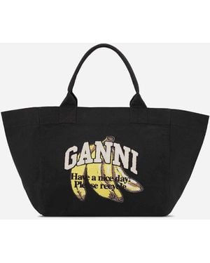 Ganni Banana Print Xxl Tote Bag - Black