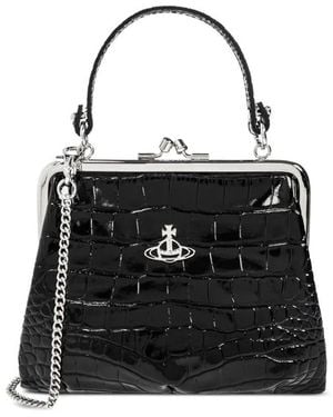 Vivienne Westwood Croc-Effect Embossing Granny Frame Purse Bags - Black