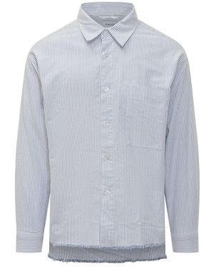 AMISH Striped Shirt With Frayed Hemline - Gray