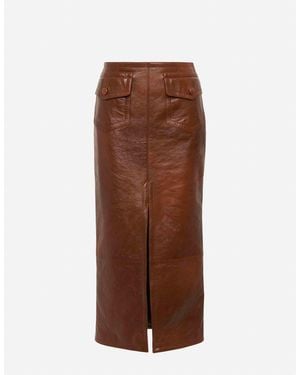 Chloé Midi Leather Skirt - Brown