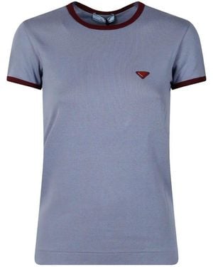 Prada Contrast-Trim Cotton T-Shirt - Blue