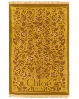 Chloé Cotton Beach Towel With Logo - Yellow