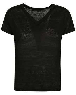 Aragona Lightweight Linen V-Neck Tee - Black